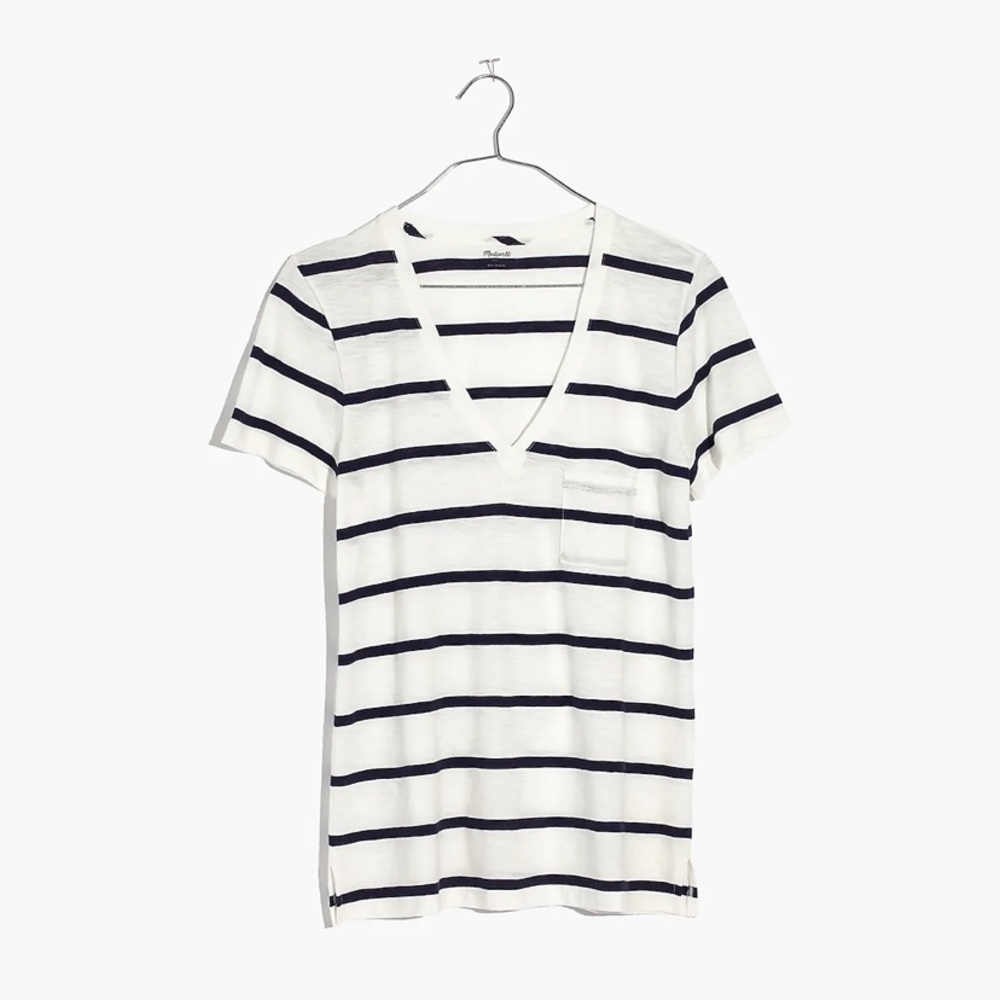 Madewell Cotton V-Neck Pocket Tee in Creston Stripe